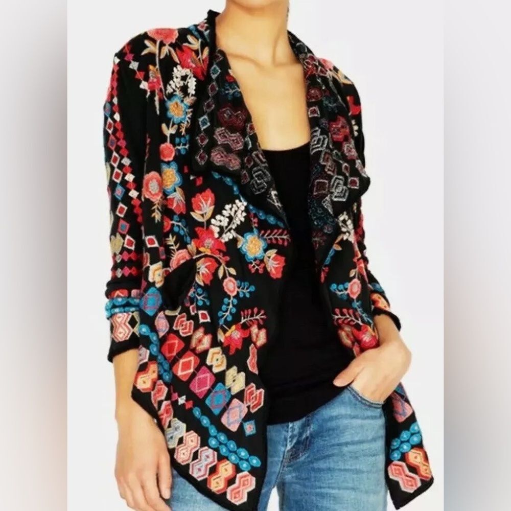Johnny Was Biya Swalt Short Wrap jacket vibrant floral embroidery